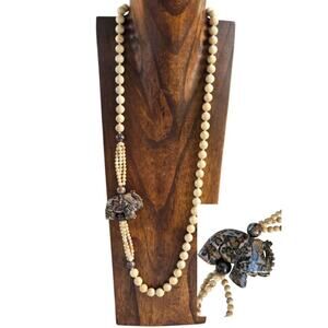 Vintage Pink Spotted Leopard Jasper Carved Elephant Beaded Necklace